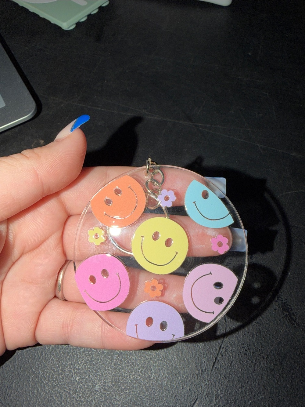 Hand Crafted Multicolor Smiley Face Acrylic Keychain
